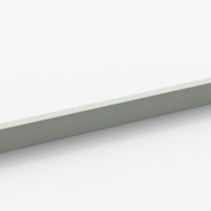 A long, light gray metal rail with a simple, rectangular shape, viewed from an angle against a plain white background. The rail has a small hook-like extension on one end.