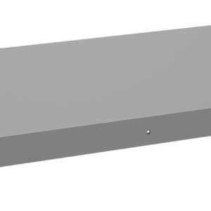 Gray rectangular metal panel with smooth surfaces and rounded edges, featuring a small circular hole near the center. The panel appears to be part of a larger structure or equipment, such as a shelf or cover.
