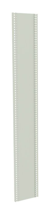 Tall, narrow, beige metal panel with small holes along the edges, positioned vertically against a white background.