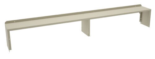 A long, beige metal bracket with right-angled edges and multiple screw holes for mounting. It features two supporting legs for stability and is likely designed for shelving or structural support.