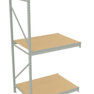 Metal storage rack with three wooden shelves. The frame is light gray, and the shelves are evenly spaced. The rack is freestanding with a simple, industrial design, suitable for organizing or storing items.
