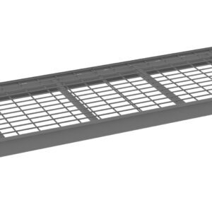 A 3D model of a long, rectangular metal grating platform with three support sections. The structure has a grid-like surface and solid edges, designed for industrial or construction use.