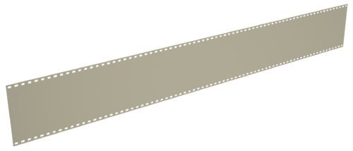 A long strip of blank film with evenly spaced perforations along the top and bottom edges. The film is laid out flat against a neutral background.