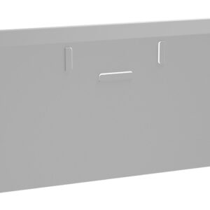 A plain, gray, rectangular metal panel with cutouts and notches, viewed from the front. Reminiscent of E Z Rect Mobile Shelving Systems, its surface is uniform with a slight shadow at the bottom, suggesting a flat and smooth texture.
