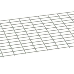 A rectangular metal grid or grate with evenly spaced square openings, laying flat on a white background. The grid is tilted slightly, showing its depth and structure.
