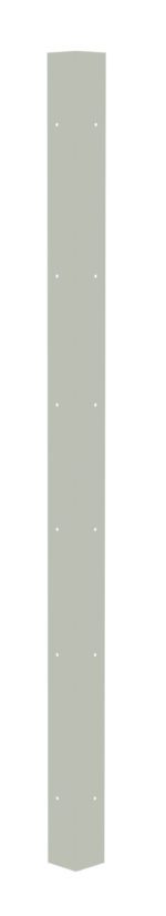 A tall, vertical, light gray metal post with multiple small holes evenly spaced along its length. The post has a smooth surface and a rectangular shape with slightly rounded edges.