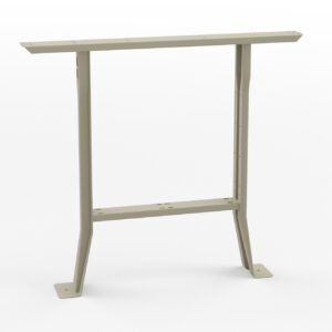 A beige metal table leg frame with a T-shaped design, featuring a sturdy horizontal top bar, vertical support, and two angled base supports. The structure is set against a plain white background.