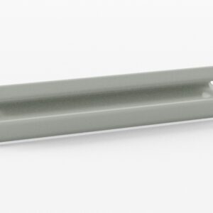 A gray, rectangular metal beam with a wide base and narrow top, featuring round protrusions at each corner, is positioned against a plain white background.