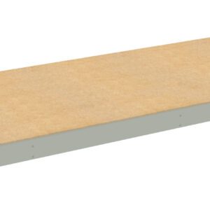 A rectangular, beige shelf with a light gray metal frame. It appears simple and flat, suitable for storage or use in shelving units.