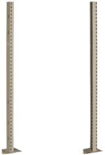 Two tall, vertical metal brackets positioned parallel to each other with holes for assembly, set against a plain white background.