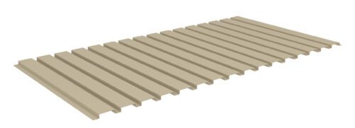 Illustration of a beige, rectangular corrugated metal sheet with evenly spaced ridges, shown on a white background.