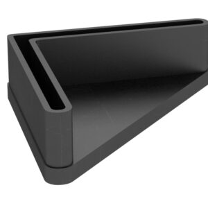 A black, L-shaped object with smooth, rounded edges and a hollow interior. The design creates an optical illusion of a continuous line bending inwards, resembling a corner in three-dimensional space.