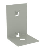 Gray metal bracket with an L-shape, featuring two rectangular cut-outs on the vertical section and a circular hole on the horizontal base. Suitable for mounting or supporting objects.