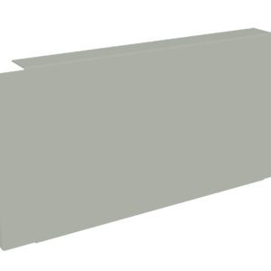 A gray metal rectangular panel with smooth surfaces and slightly folded edges. There are two small, round holes at the ends of the top edge, suggesting it might be used for mounting or attachment purposes.