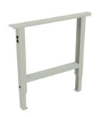 Metal table frame with a rectangular shape, featuring adjustable legs and bolt holes. The frame is light gray and designed to support a tabletop, seen against a plain white background.