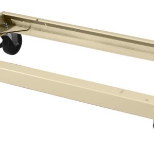 A beige metal dolly base with four black swivel caster wheels on each corner. The structure is rectangular and flat, designed to support and move heavy objects easily.
