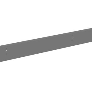 A long, flat, grey metal beam with small holes evenly spaced along its length. The beam has slightly angled edges on both ends. The perspective shows the beam at a slight diagonal, enhancing its length.