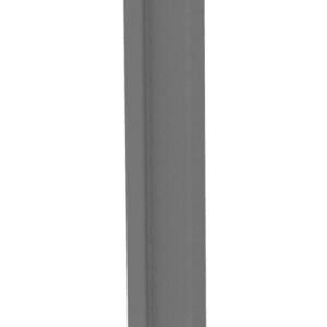 A vertical, dark gray metal bracket with rectangular cutouts along its length on a white background.