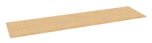 A long, rectangular piece of medium-density fiberboard (MDF) with a smooth, light brown surface is shown against a plain white background.