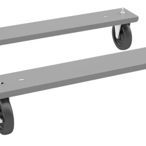 Two gray metal dolly skateboards with black wheels and locking mechanisms. Each has two wheels and a rectangular platform. Used for moving heavy furniture or equipment. Positioned diagonally with one behind the other.