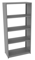 A tall, gray, metal shelving unit with five shelves. The shelves are evenly spaced, and the unit has a simple, industrial design, suitable for storage in a variety of settings. The background is plain white.
