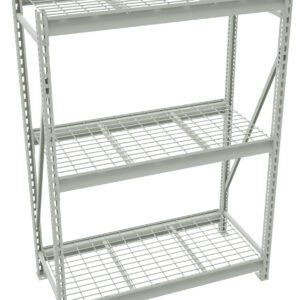 This industrial metal storage shelving unit features three wire rack shelves and a sturdy, rectangular frame with perforations for adjustable shelf placement. Its the perfect storage solution for organizing items while offering efficient wire management.