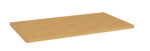 A rectangular wooden plank with a smooth, natural finish and visible wood grain, lying flat against a white background.