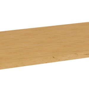 A rectangular wooden plank with a smooth, natural finish and visible wood grain, lying flat against a white background.