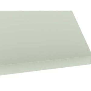 A minimalist light gray shelf with a flat surface and a back panel that extends vertically. The shelf has a sleek, modern design with clean lines and no visible brackets or supports.