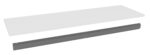 A 3D rendering shows a flat, rectangular white shelf above a long, horizontal gray metal support bracket. The bracket has multiple holes for mounting or attaching beneath the shelf.