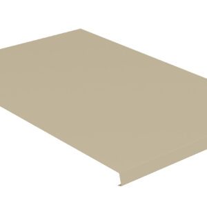 A beige, flat rectangular sheet with a small lip on one side and a corner with a hole. It appears to be a metal or plastic panel, viewed at an angle against a plain white background.
