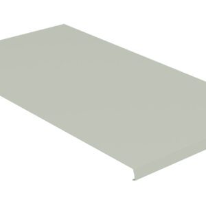 Image of a rectangular metal panel with slightly curved edges. The panel appears to have a smooth, light gray surface and a small hole on one corner, possibly for mounting purposes. The perspective is angled, showing its thin profile.