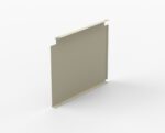 A beige, flat, rectangular panel with tabs on the shorter sides is standing upright on a white surface, casting a soft shadow.