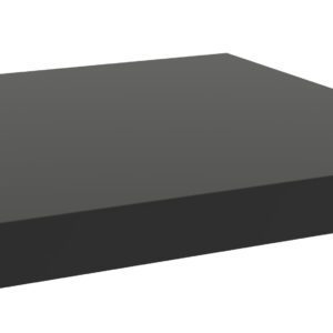 A black, rectangular table surface with a simple, modern design against a white background.