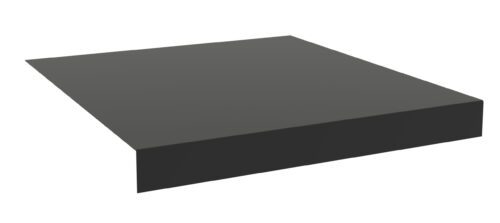 A black, rectangular table surface with a simple, modern design against a white background.