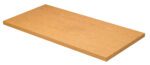 Wooden plank with a smooth surface and light brown finish, displaying natural wood grain patterns. The plank has sharp edges and is positioned diagonally against a plain white background.