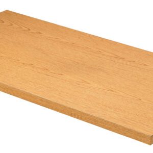Wooden plank with a smooth surface and light brown finish, displaying natural wood grain patterns. The plank has sharp edges and is positioned diagonally against a plain white background.