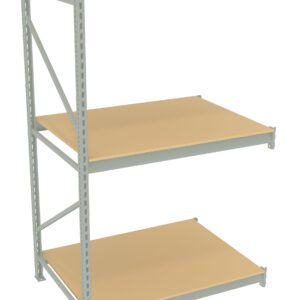 A three-tier metal shelving unit with beige shelves and a light gray frame, designed for storage purposes. The structure is sturdy, with evenly spaced horizontal supports and vertical braces on the left side for added stability.