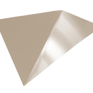 A geometric, triangular 3D shape in beige with a glossy surface and a central fold creating a ridge. The object appears to be floating against a white background.