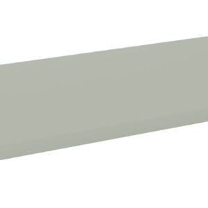 A flat, rectangular, light gray shelf with smooth edges and a sleek surface. The shelf is shown from an angled side view, highlighting its simplicity and functionality.