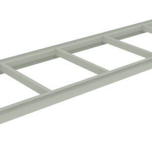 An angled view of a metal ladder tray with five evenly spaced rungs, designed to support and organize cables. The tray is composed of parallel side rails connected by metal crossbars. Its likely used in electrical or industrial settings.