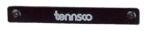 Black nameplate with white text that reads tennsco, featuring two screw holes, one on each end.