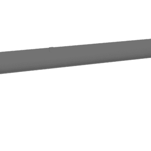 Gray metal corner bracket with two side panels extending at right angles. It is designed for structural or mounting purposes, with small holes for screws or bolts at each end. The surface appears smooth and slightly reflective.