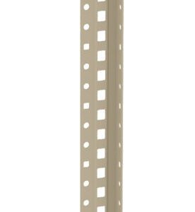 Tall vertical metal strip with evenly spaced rectangular perforations running along its length.