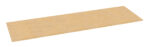 A rectangular sheet of wood, possibly MDF or particle board, with a smooth light brown surface. The board is shown at an angle against a plain white background, highlighting its flat and elongated shape.