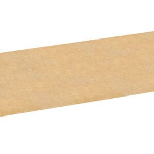A rectangular sheet of wood, possibly MDF or particle board, with a smooth light brown surface. The board is shown at an angle against a plain white background, highlighting its flat and elongated shape.