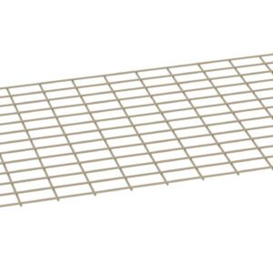 A large, flat metal grid laid horizontally on a white background. The grid consists of evenly spaced intersecting lines, forming small square openings across its surface.