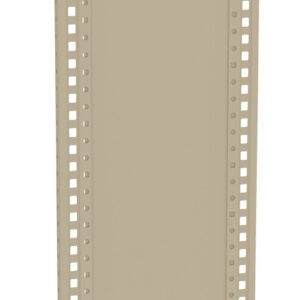 A vertical, beige, rectangular panel with a series of evenly spaced square holes along its longer edges.