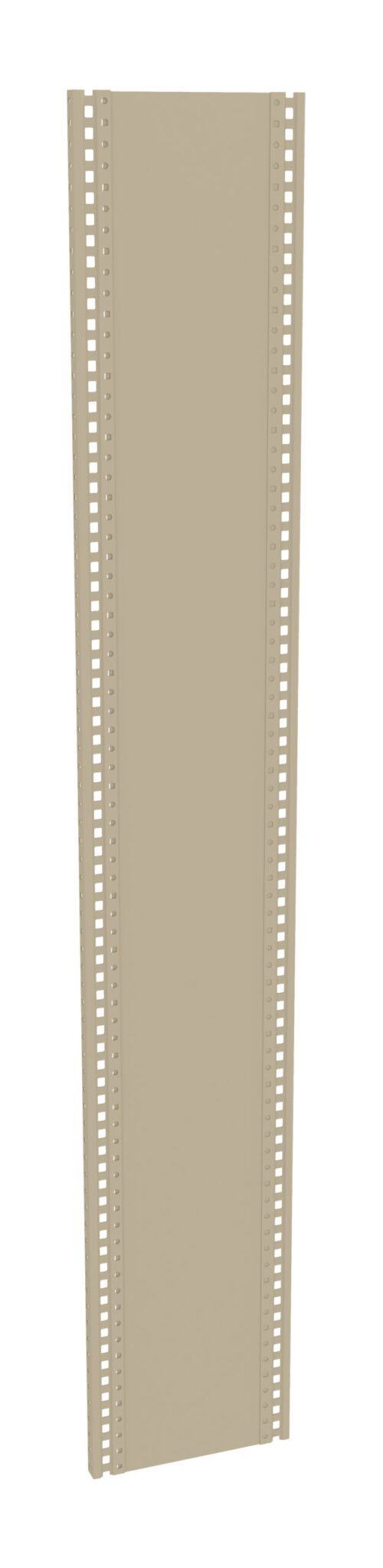 An upright, rectangular beige panel with a series of small perforations along both vertical edges, resembling a server rack or shelving support. The image has a plain white background.