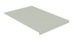 A flat, light gray rectangular metal panel with a slight lip on one edge and a small hole in a corner sits against a white background. The panel is angled with a perspective that shows its thin profile.
